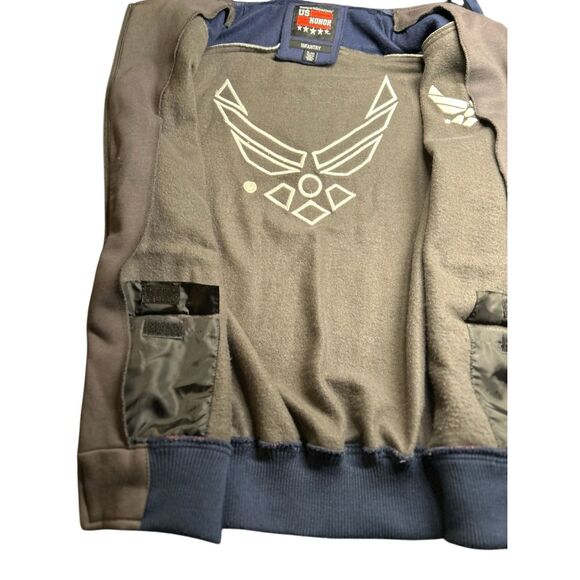 US HONOR US Air Force Full-Zip Hooded Sweatshirt Men's XL Gray Navy - Picture 10 of 13